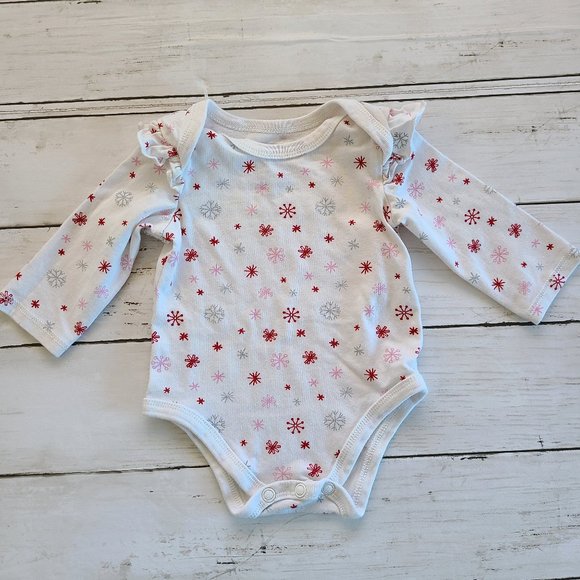♡ 5/$20 - First Impressions Girl's Snowflake Long Sleeve Bodysuit Newborn - Picture 2 of 7